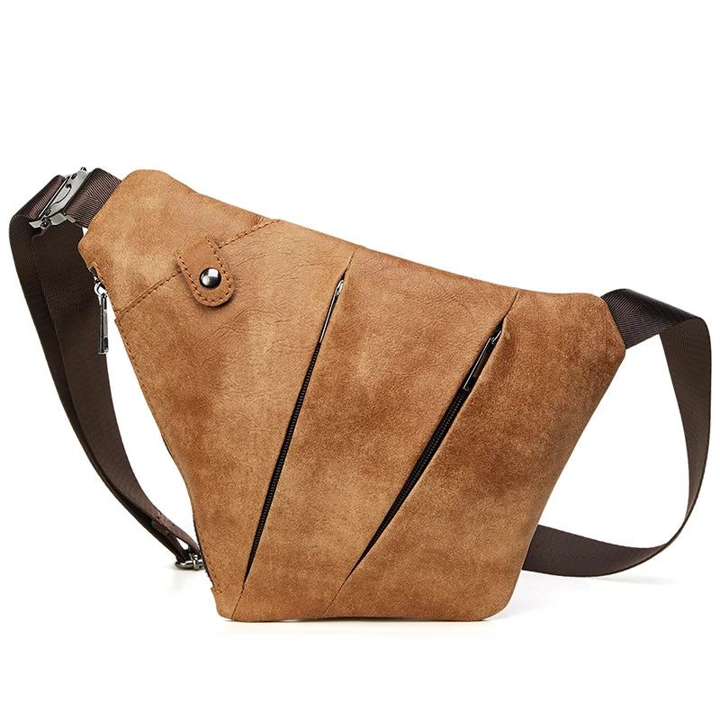 Ægte Læder Mænd Messenger Bag Casual Crossbody Taske Håndtaske Brysttaske Mandlig Skuldertaske - Sort