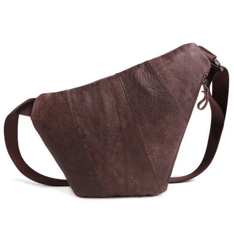 Ægte Læder Mænd Messenger Bag Casual Crossbody Taske Håndtaske Brysttaske Mandlig Skuldertaske - Sort