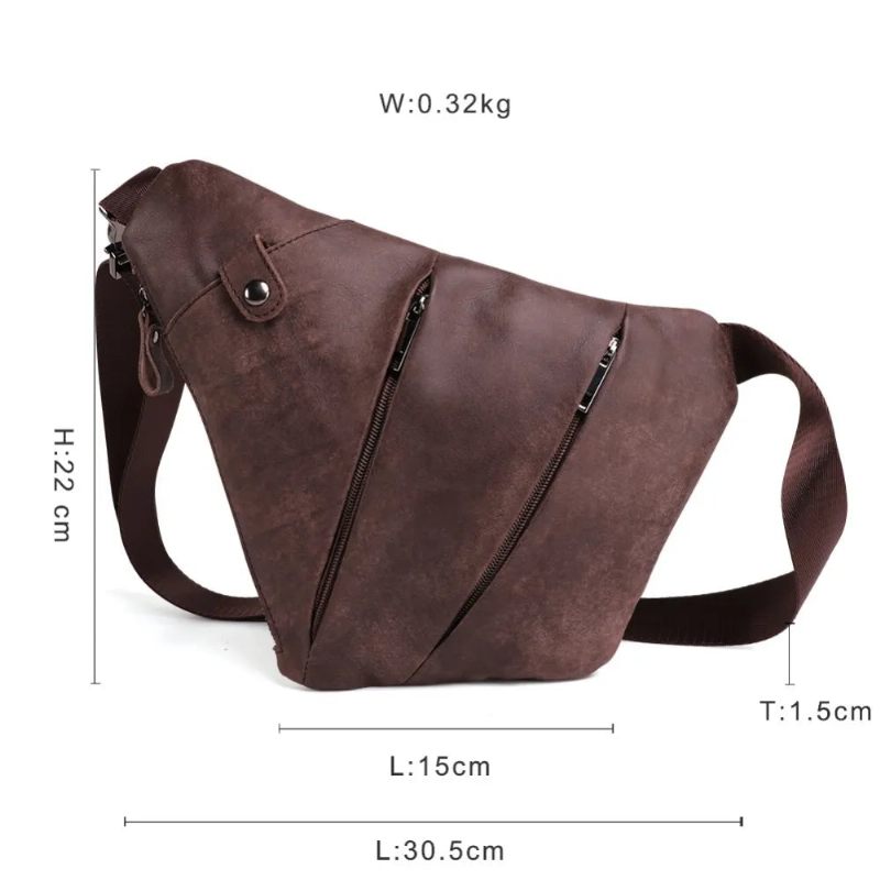 Ægte Læder Mænd Messenger Bag Casual Crossbody Taske Håndtaske Brysttaske Mandlig Skuldertaske - Sort