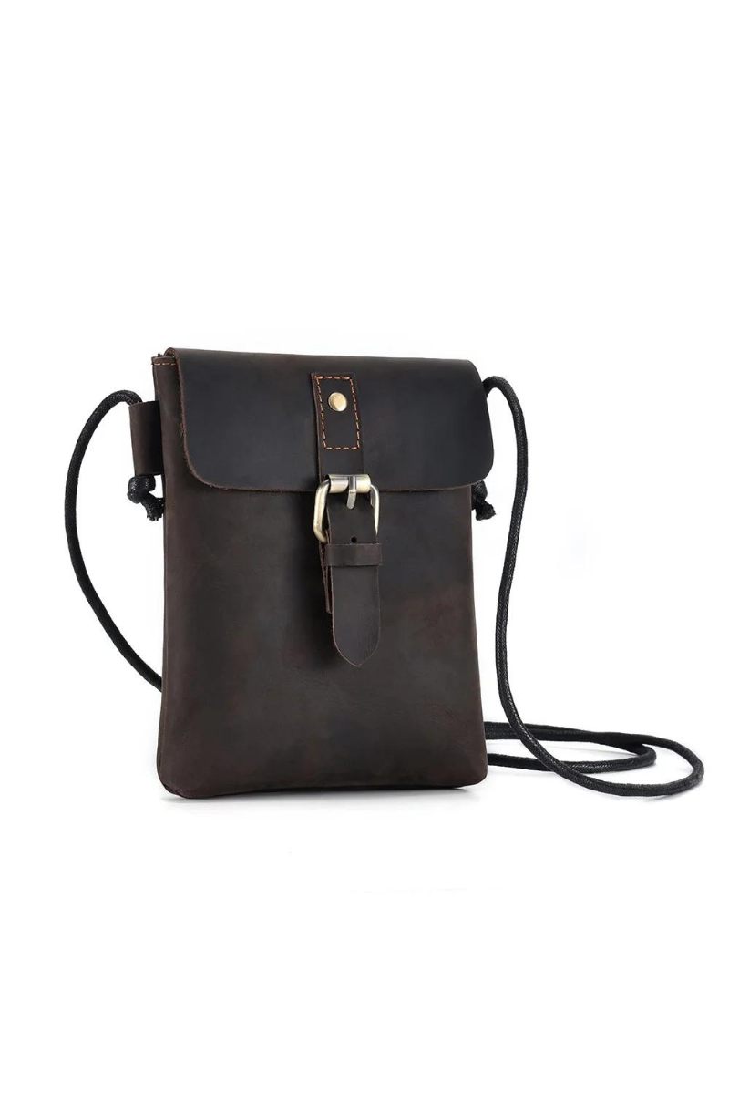 Ægte Læder Mænd Vintage Casual Messenger Bag Mini Skulder Crossbody Taske