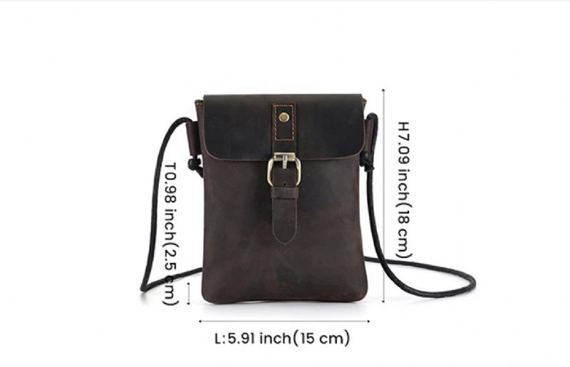 Ægte Læder Mænd Vintage Casual Messenger Bag Mini Skulder Crossbody Taske - Kaffe