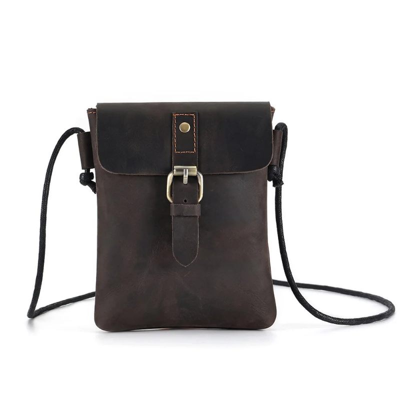 Ægte Læder Mænd Vintage Casual Messenger Bag Mini Skulder Crossbody Taske - Kaffe