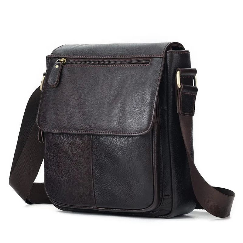 Ægte Læder Mænd Vintage Håndtasker Flap Mænds Skuldertasker Casual Messenger Tasker Crossbody Taske - Kaffe