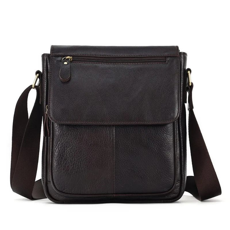 Ægte Læder Mænd Vintage Håndtasker Flap Mænds Skuldertasker Casual Messenger Tasker Crossbody Taske - Kaffe