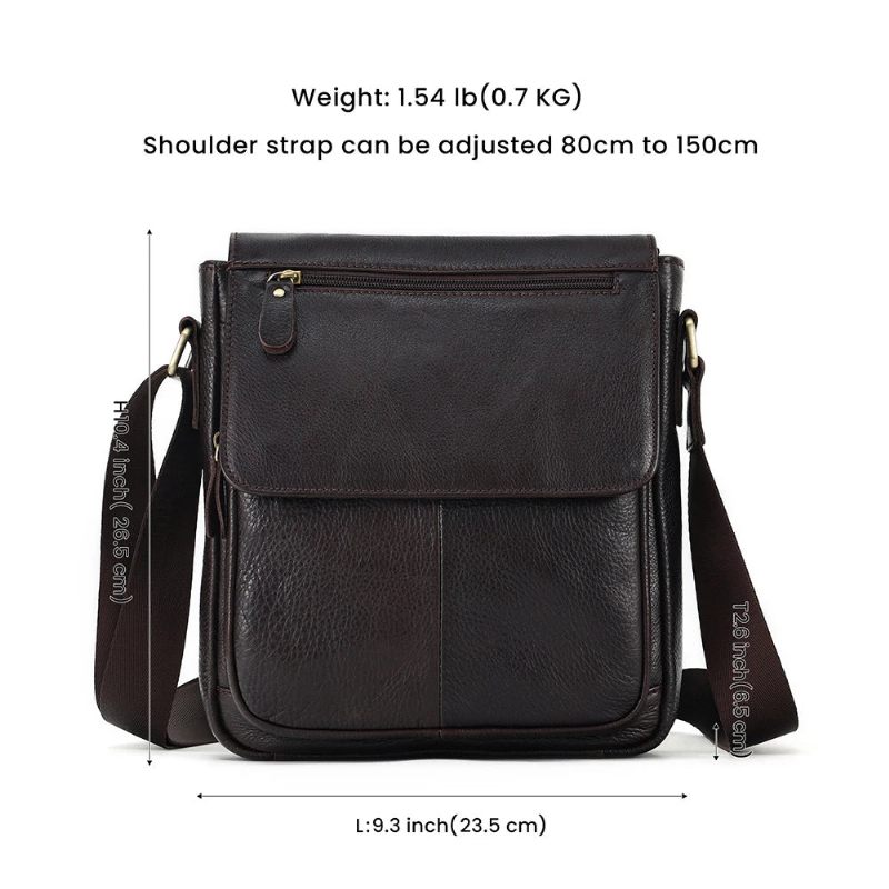 Ægte Læder Mænd Vintage Håndtasker Flap Mænds Skuldertasker Casual Messenger Tasker Crossbody Taske - Kaffe