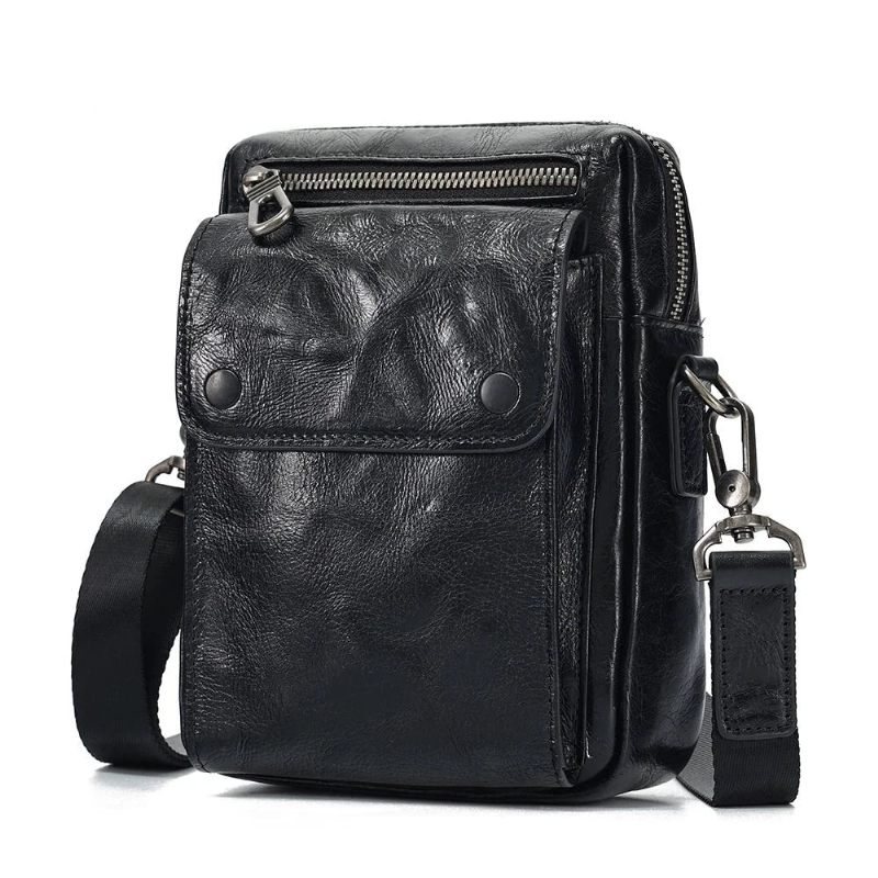 Herre Skuldertaske I Ægte Læder Messenger Pack Håndtaske Crossbody-taske Manpung Sling Satcheltaske Til Forretningsrejser - Sort