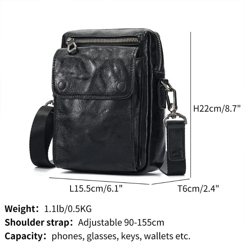 Herre Skuldertaske I Ægte Læder Messenger Pack Håndtaske Crossbody-taske Manpung Sling Satcheltaske Til Forretningsrejser - Sort