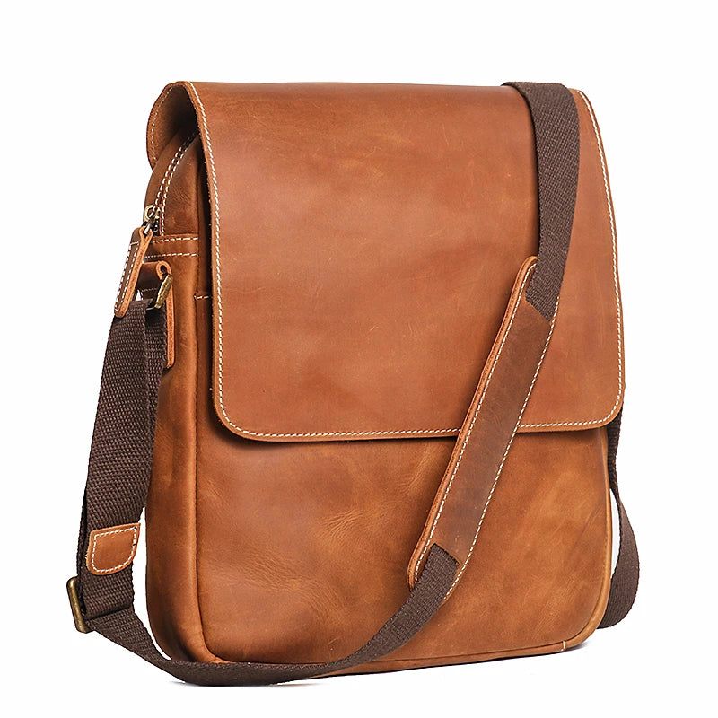 Herreklap Magnetisk Skuldertaske Hestelæder Casual Crossbody Tasker Top Layer Læder - Brun