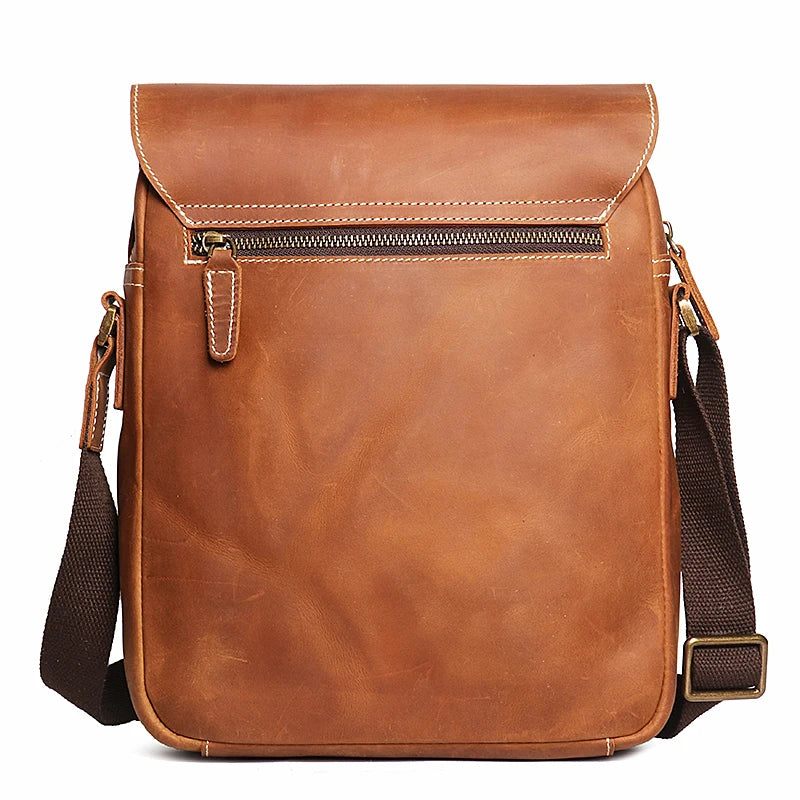 Herreklap Magnetisk Skuldertaske Hestelæder Casual Crossbody Tasker Top Layer Læder - Brun