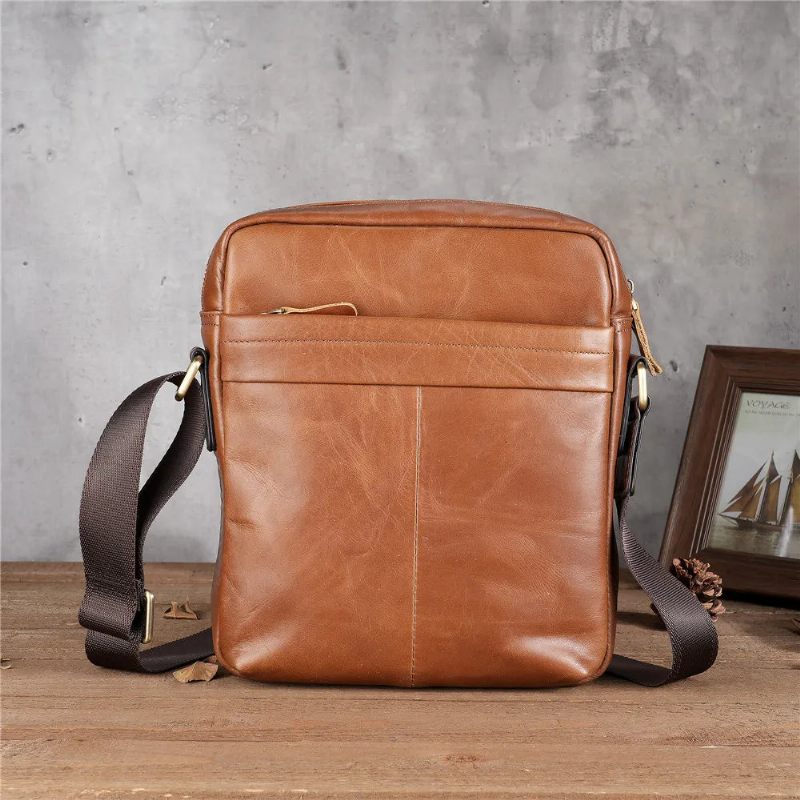 Herretaske Casual Personality Læder Retro Messenger Bag - Orange