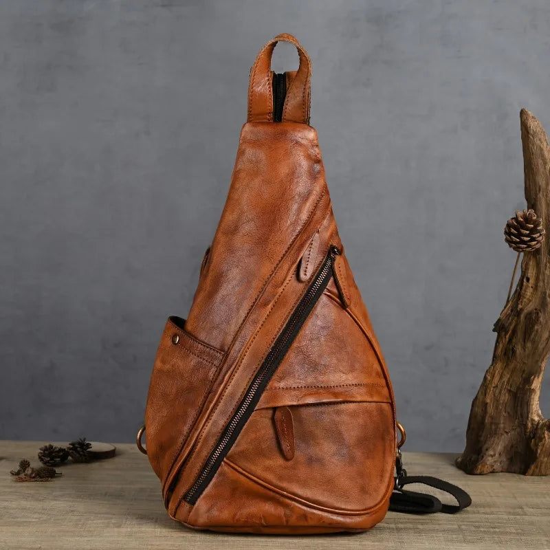 Læder Brysttaske Retro Horse Crossbody Tote Skuldertaske Taske - Brun