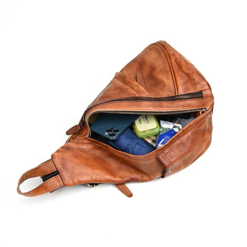 Læder Brysttaske Retro Horse Crossbody Tote Skuldertaske Taske - Brun