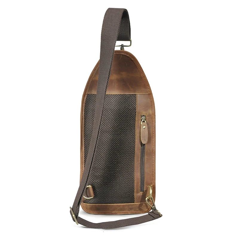 Læder Retro Chest Pack Sling Bag Design Travel One Shoulder Bag Rygsæk Til Mænd - Brun