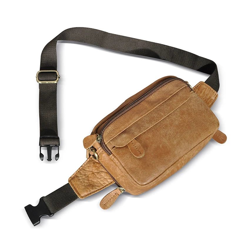 Læderrejser Retro Fanny Taljebæltetaske Chest Pack Sling Bag Case For Mænd - Brun