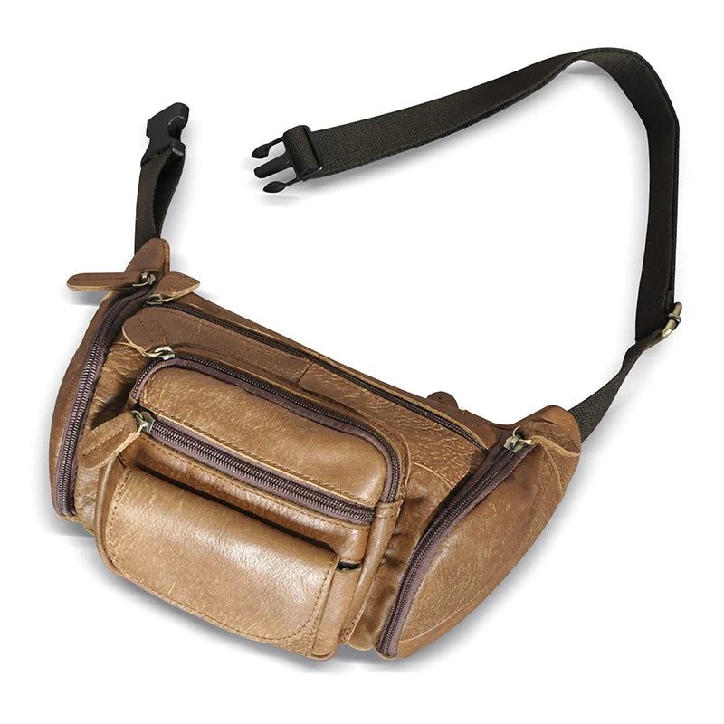 Læderrejser Retro Fanny Taljebæltetaske Chest Pack Sling Bag Case For Mænd - Brun