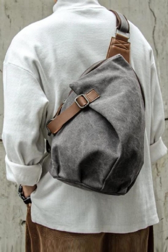 Mænd Brysttaske Canvas Sling Bag Lynlås Fritid Holdbar Crossbody Bag