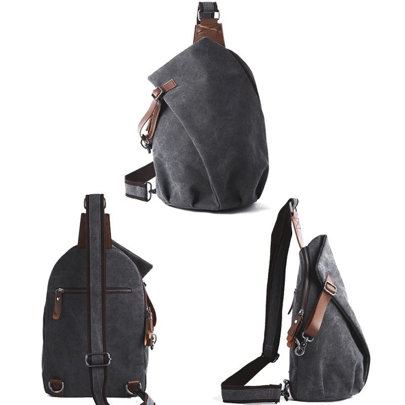 Mænd Brysttaske Canvas Sling Bag Lynlås Fritid Holdbar Crossbody Bag - Grå