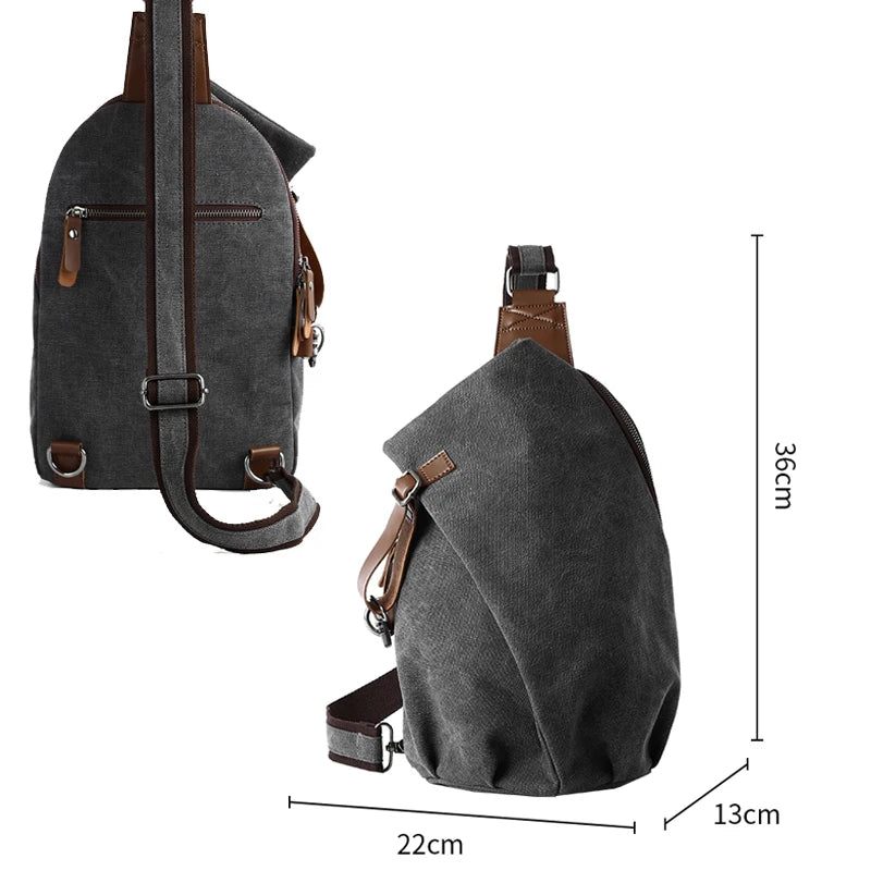 Mænd Brysttaske Canvas Sling Bag Lynlås Fritid Holdbar Crossbody Bag - Grå