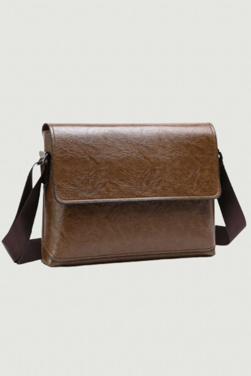 Mænd Læder Håndtaske Skuldertasker Mand Business Casual Crossbody Taske Multifunktionel Solid Messenger Pung