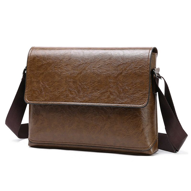 Mænd Læder Håndtaske Skuldertasker Mand Business Casual Crossbody Taske Multifunktionel Solid Messenger Pung - Lysebrun