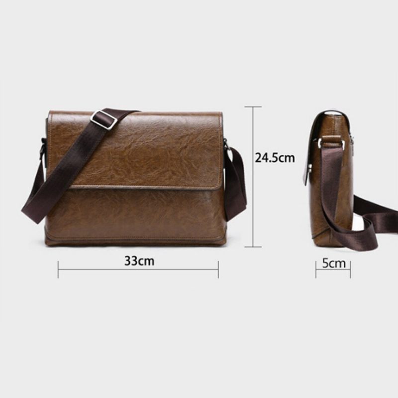 Mænd Læder Håndtaske Skuldertasker Mand Business Casual Crossbody Taske Multifunktionel Solid Messenger Pung - Lysebrun