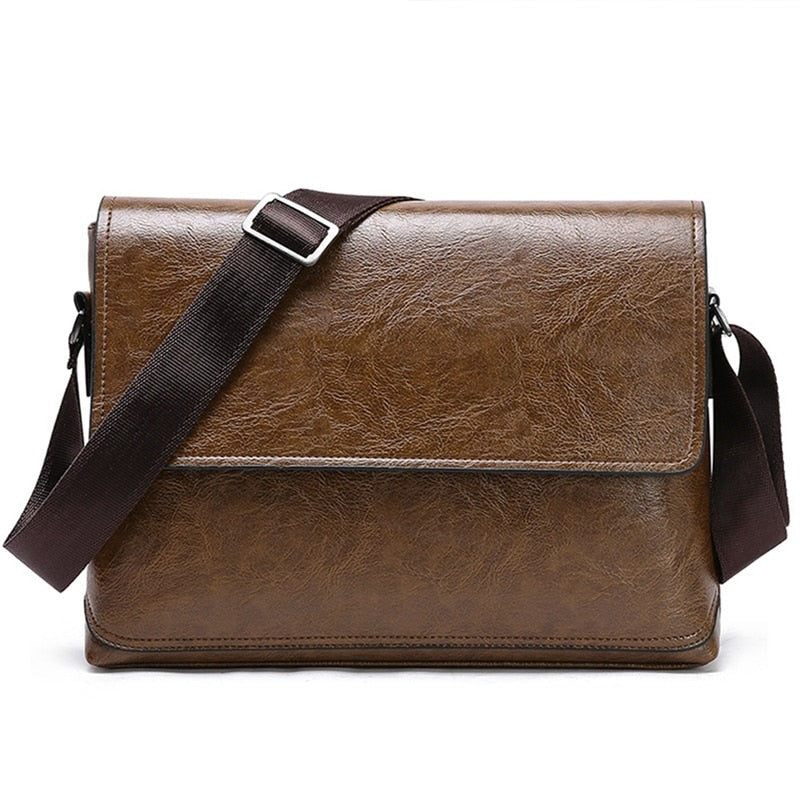 Mænd Læder Håndtaske Skuldertasker Mand Business Casual Crossbody Taske Multifunktionel Solid Messenger Pung - Lysebrun