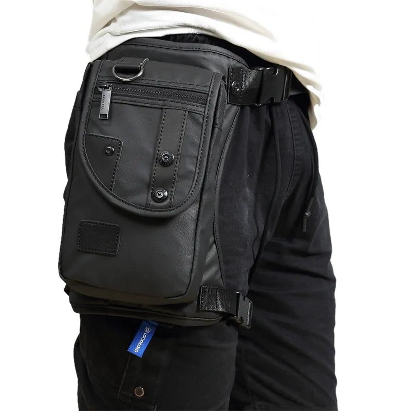 Mænd Talje Fanny Pack Drop Ben Lårtaske Motorcykelrytter Nylon Canvas Militær/overfald Mand Cross Body Hoftebælte Bum Tasker - Sort