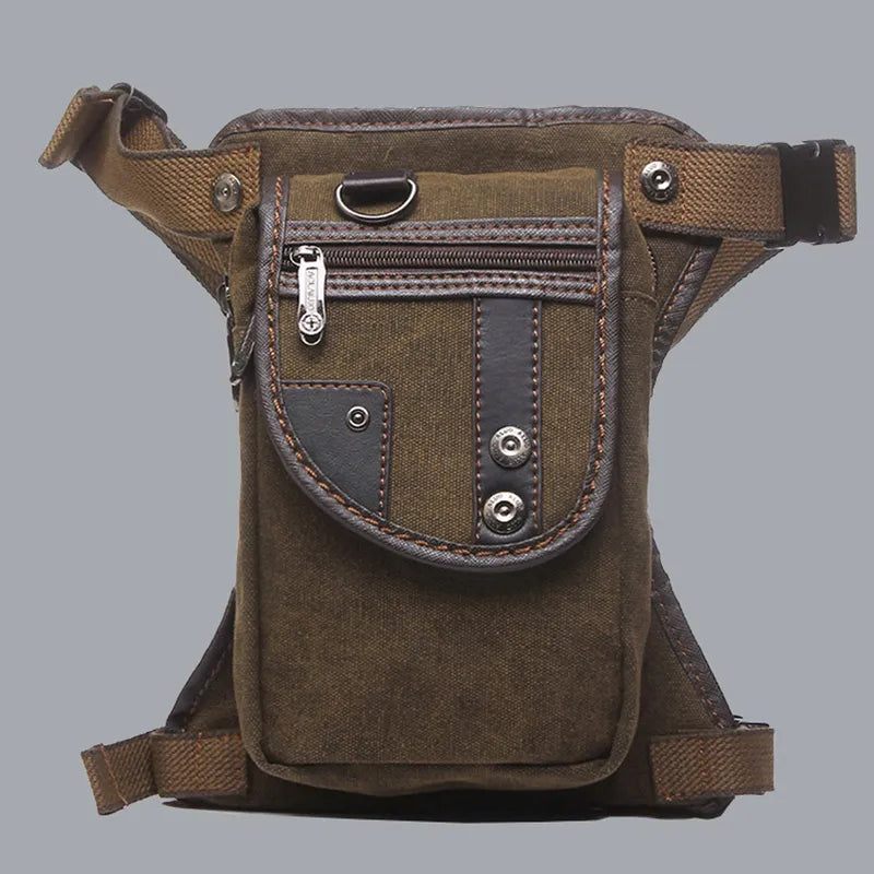 Mænd Talje Fanny Pack Drop Ben Lårtaske Motorcykelrytter Nylon Canvas Militær/overfald Mand Cross Body Hoftebælte Bum Tasker - Sort