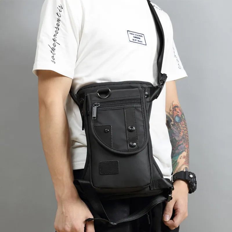 Mænd Talje Fanny Pack Drop Ben Lårtaske Motorcykelrytter Nylon Canvas Militær/overfald Mand Cross Body Hoftebælte Bum Tasker - Sort