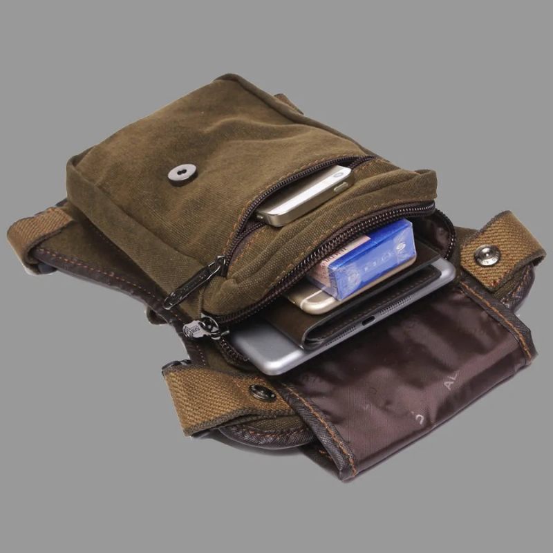 Mænd Talje Fanny Pack Drop Ben Lårtaske Motorcykelrytter Nylon Canvas Militær/overfald Mand Cross Body Hoftebælte Bum Tasker - Sort