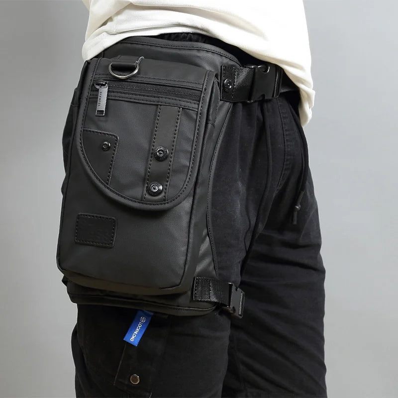 Mænd Talje Fanny Pack Drop Ben Lårtaske Motorcykelrytter Nylon Canvas Militær/overfald Mand Cross Body Hoftebælte Bum Tasker - Sort