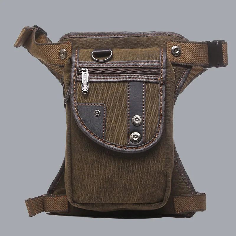 Mænd Talje Fanny Pack Drop Ben Lårtaske Motorcykelrytter Nylon Canvas Militær/overfald Mand Cross Body Hoftebælte Bum Tasker - Sort