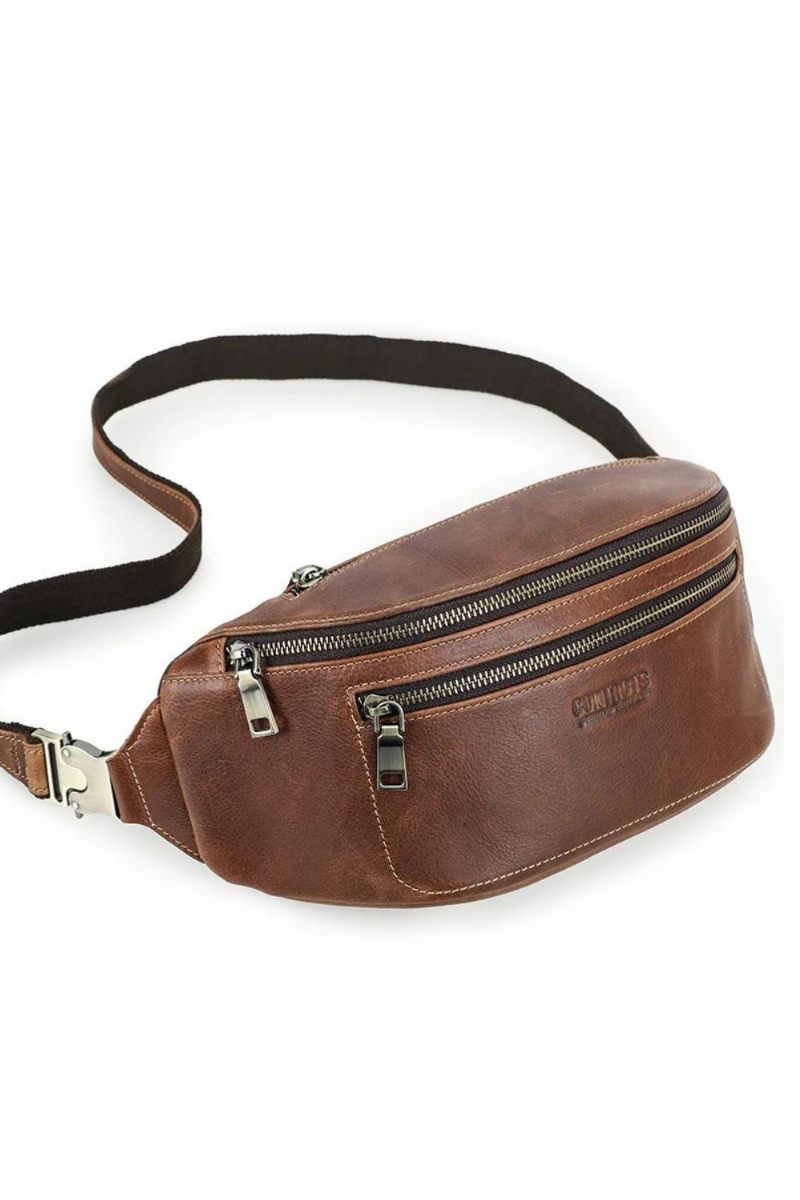 Mænd Taljetaske Ægte Læder Taljepakke Bæltetaske Rejse Fanny Pack Casual Crossbody Brysttasker Håndtaske