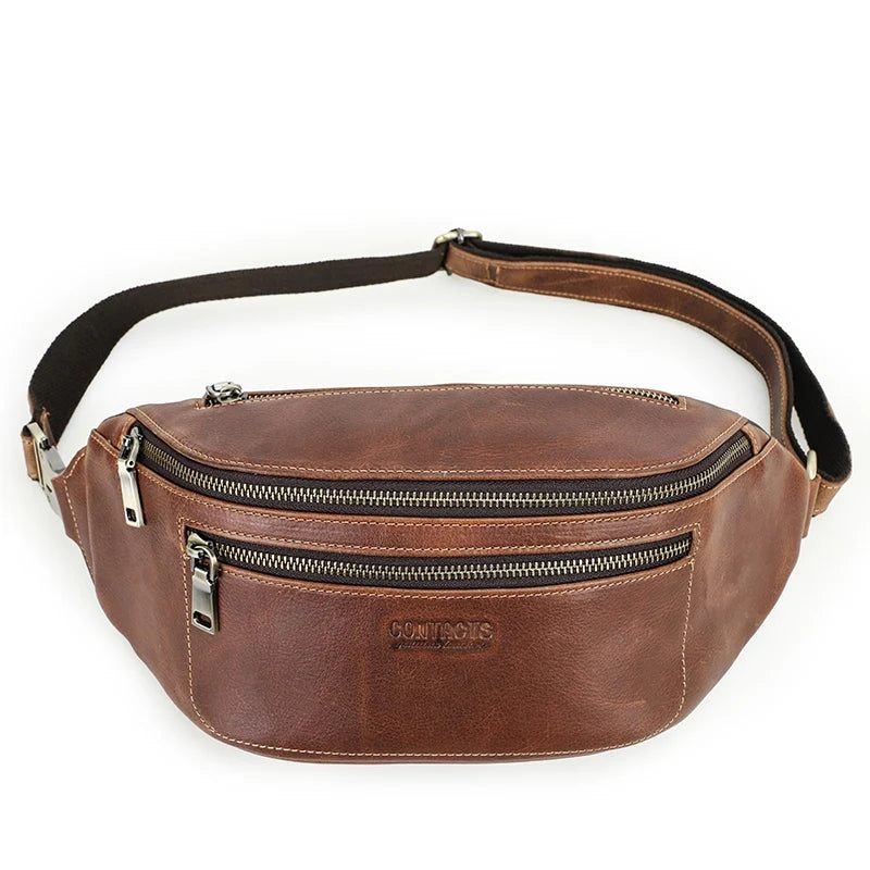 Mænd Taljetaske Ægte Læder Taljepakke Bæltetaske Rejse Fanny Pack Casual Crossbody Brysttasker Håndtaske - Brun