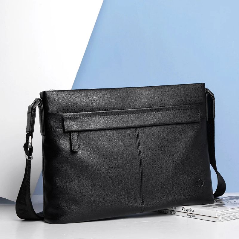 Mandlige Ægte Læder Messenger Tasker Crossbody Casual Til Mænd Gratis Forsendelse - Sort