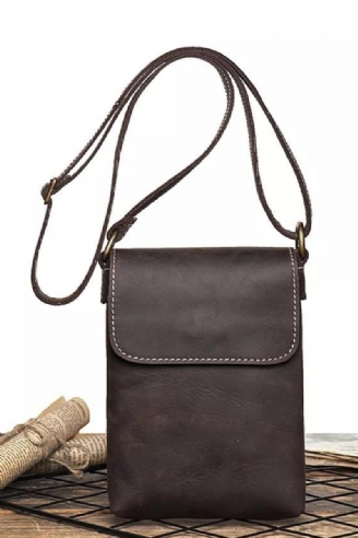 Retro Flip Sort Lille Skuldertaske Til Mænd Ægte Læderslynge Crossbody-tasker Minority Design Man Simple