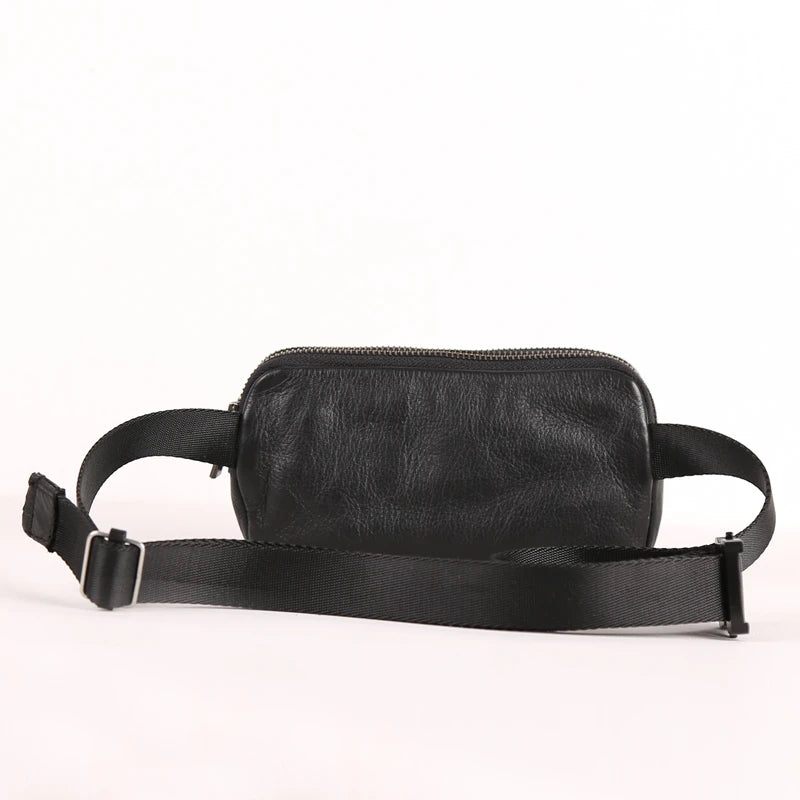 Taljepakker Mænd Ægte Læder Brysttasker Top Håndlavet Small Messenger Crossbody Taske Mini Travel - Sort