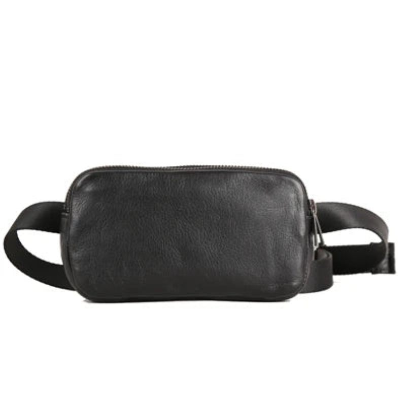 Taljepakker Mænd Ægte Læder Brysttasker Top Håndlavet Small Messenger Crossbody Taske Mini Travel - Sort