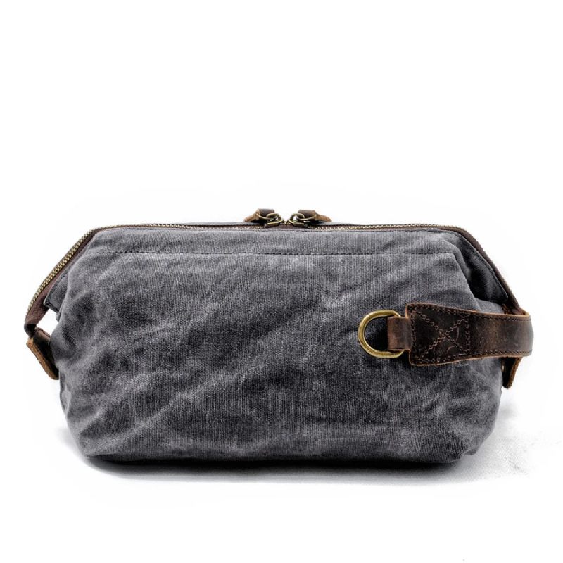 Travel Canvas Clutch Taske Herre Håndtaske Vandtæt Vasketaske Håndledstaske Lille - Mørkegrå