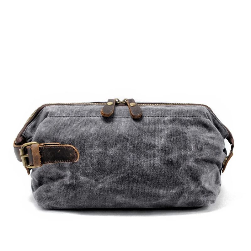 Travel Canvas Clutch Taske Herre Håndtaske Vandtæt Vasketaske Håndledstaske Lille - Mørkegrå