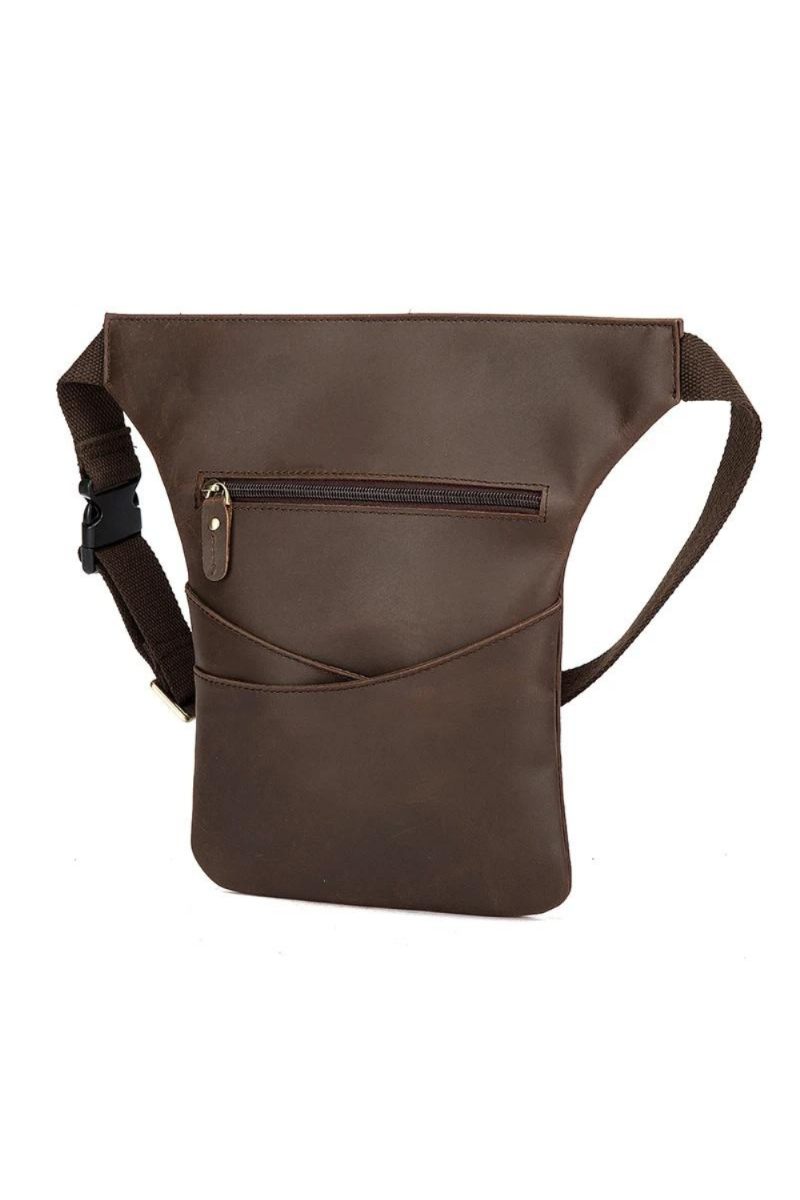 Unik Læder Mænd Crossbody Sling Satchel Taske Design Rejsetaske Pouch Fanny Talje Bælte Pack