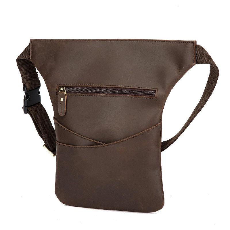 Unik Læder Mænd Crossbody Sling Satchel Taske Design Rejsetaske Pouch Fanny Talje Bælte Pack - Brun