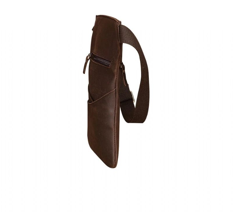 Unik Læder Mænd Crossbody Sling Satchel Taske Design Rejsetaske Pouch Fanny Talje Bælte Pack - Brun