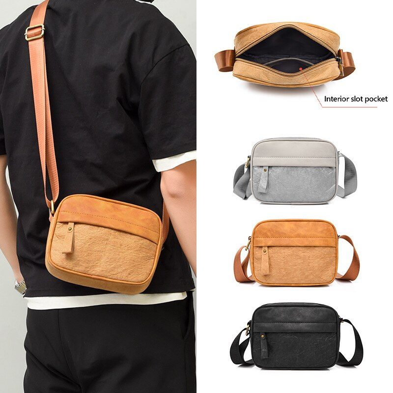 Unisex Vintage Crossbody Taske Til Mand Miljøvenlige Materialer Håndtaske Multifunktion Enkelt Skulder - Sort