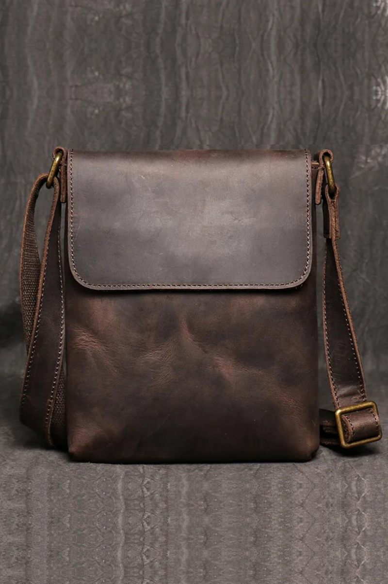 Vintage Skuldertaske Simple Crossbody Taske Ægte Læder Herre Stor Kapacitet Ipad