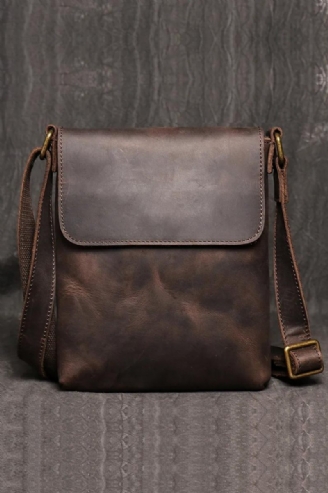 Vintage Skuldertaske Simple Crossbody Taske Ægte Læder Herre Stor Kapacitet Ipad