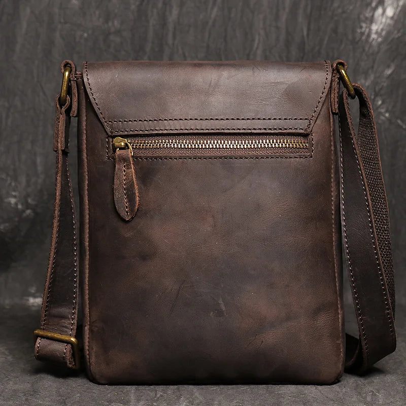 Vintage Skuldertaske Simple Crossbody Taske Ægte Læder Herre Stor Kapacitet Ipad - Mørkebrun