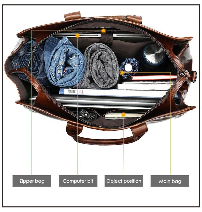 Ægte Læder Rejsetaske Mand Kvinder Rejse Tote Duffle Bag Håndbagage - Brun