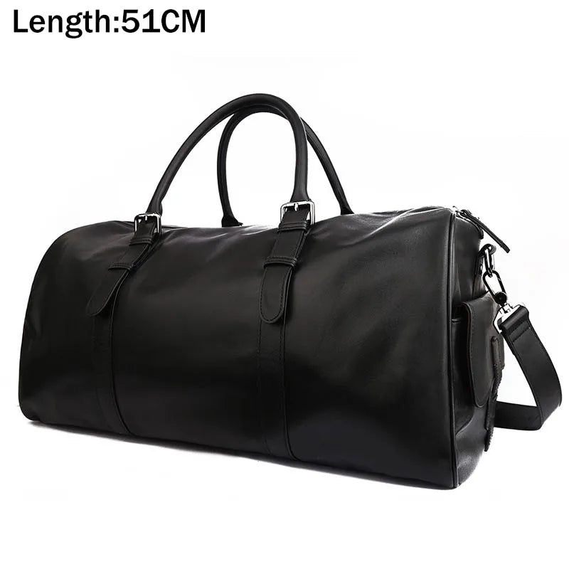 Blødt Ægte Læder Rejsetaske Til Mænd Kvinder Rejseduffel Med Sko Lomme Stor Kapacitet Mandlig Bagagetaske - Design1(51Cm)