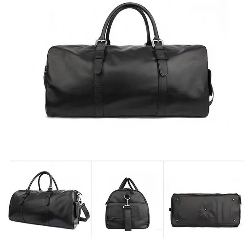 Blødt Ægte Læder Rejsetaske Til Mænd Kvinder Rejseduffel Med Sko Lomme Stor Kapacitet Mandlig Bagagetaske - Design1(51Cm)